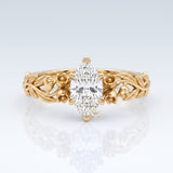 Marquise cut lab-grown diamond floral vine engagement ring, yellow gold, IGI certified, Gemlux Engagement Collection