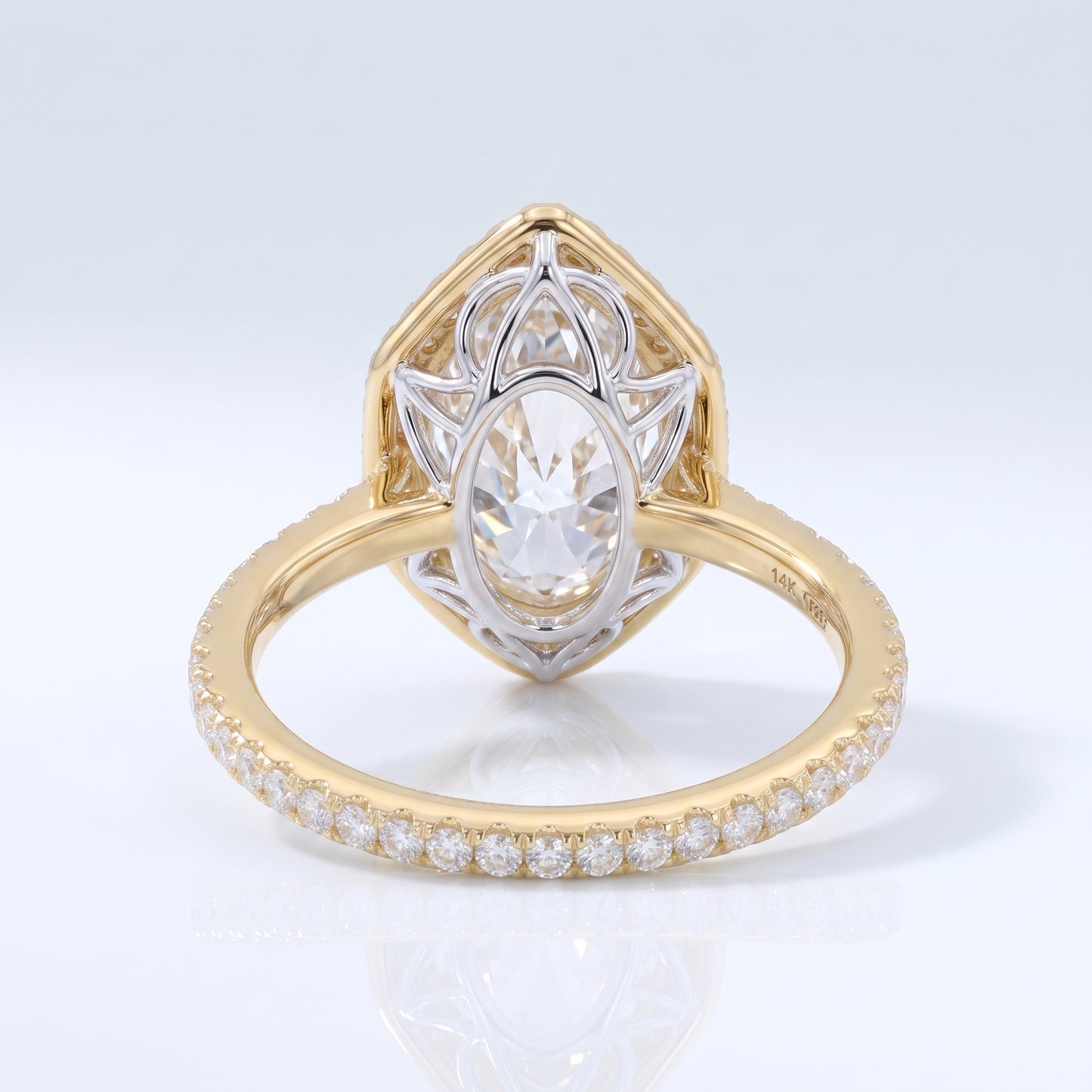 Marquise cut lab-grown diamond hexagon halo ring, additional angle, Gemlux Engagement Collection