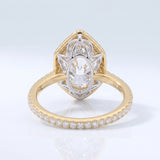 Marquise cut lab-grown diamond hexagon halo ring, additional angle, Gemlux Engagement Collection