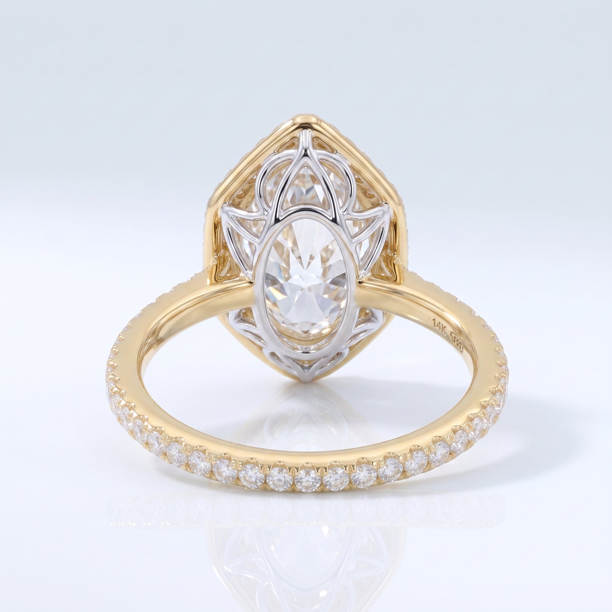 Marquise cut lab-grown diamond hexagon halo ring, additional angle, Gemlux Engagement Collection