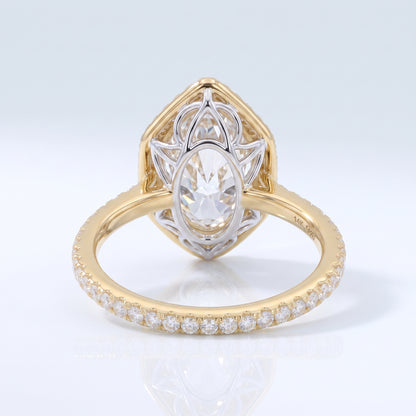 Marquise cut lab-grown diamond hexagon halo ring, additional angle, Gemlux Engagement Collection