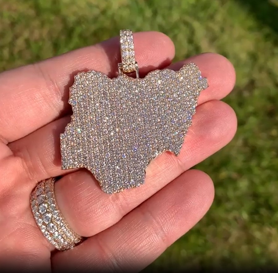 Customized Iced Out Moissanite Diamond Map Design Pendant