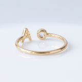 Personalized initial letter lab-grown diamond open ring, detail view, Gemlux Engagement Collection