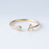 Personalized initial letter lab-grown diamond open ring, yellow gold, EGL certified, Gemlux Engagement Collection