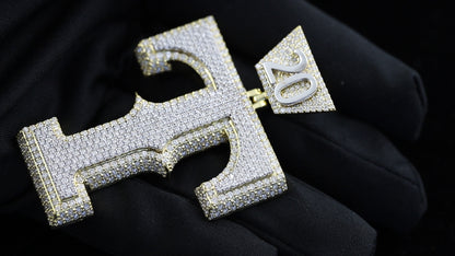 Fully Iced Out 'T' Letter 925 Silver Two Tone Charm Pendant For Men