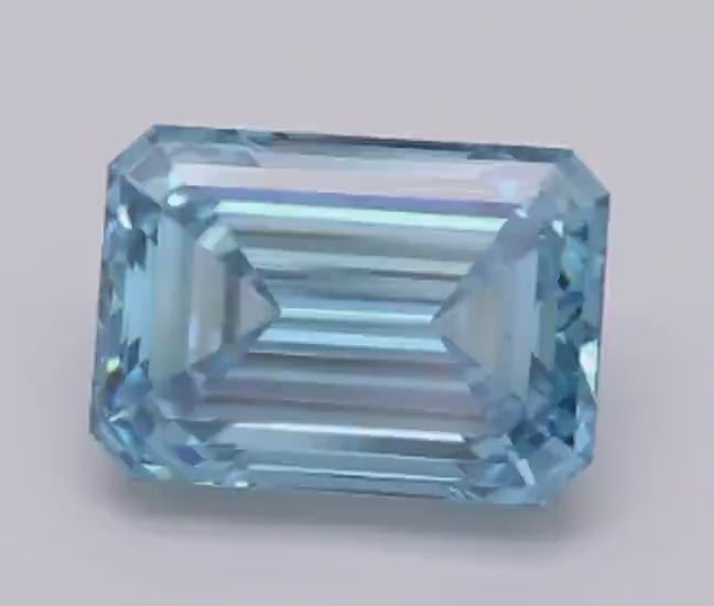 Certified Fancy Vivid Blue Emerald Cut Lab Grown Diamond