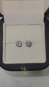 Triple Claw Prong Set Round Moissanite Stud Earrings