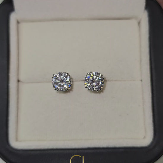 Triple Claw Prong Set Round Cut Lab Grown Stud Earrings