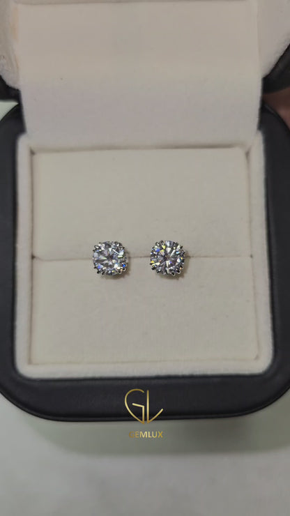 Triple Claw Prong Set Round Cut Lab Grown Stud Earrings