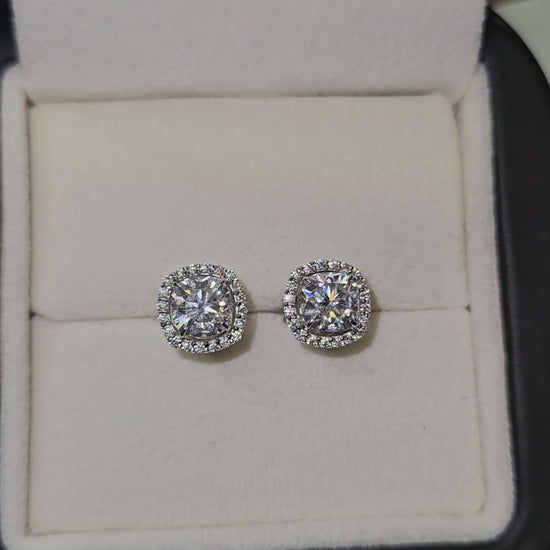 Cushion Cut Lab Grown Diamond Halo Stud Earrings