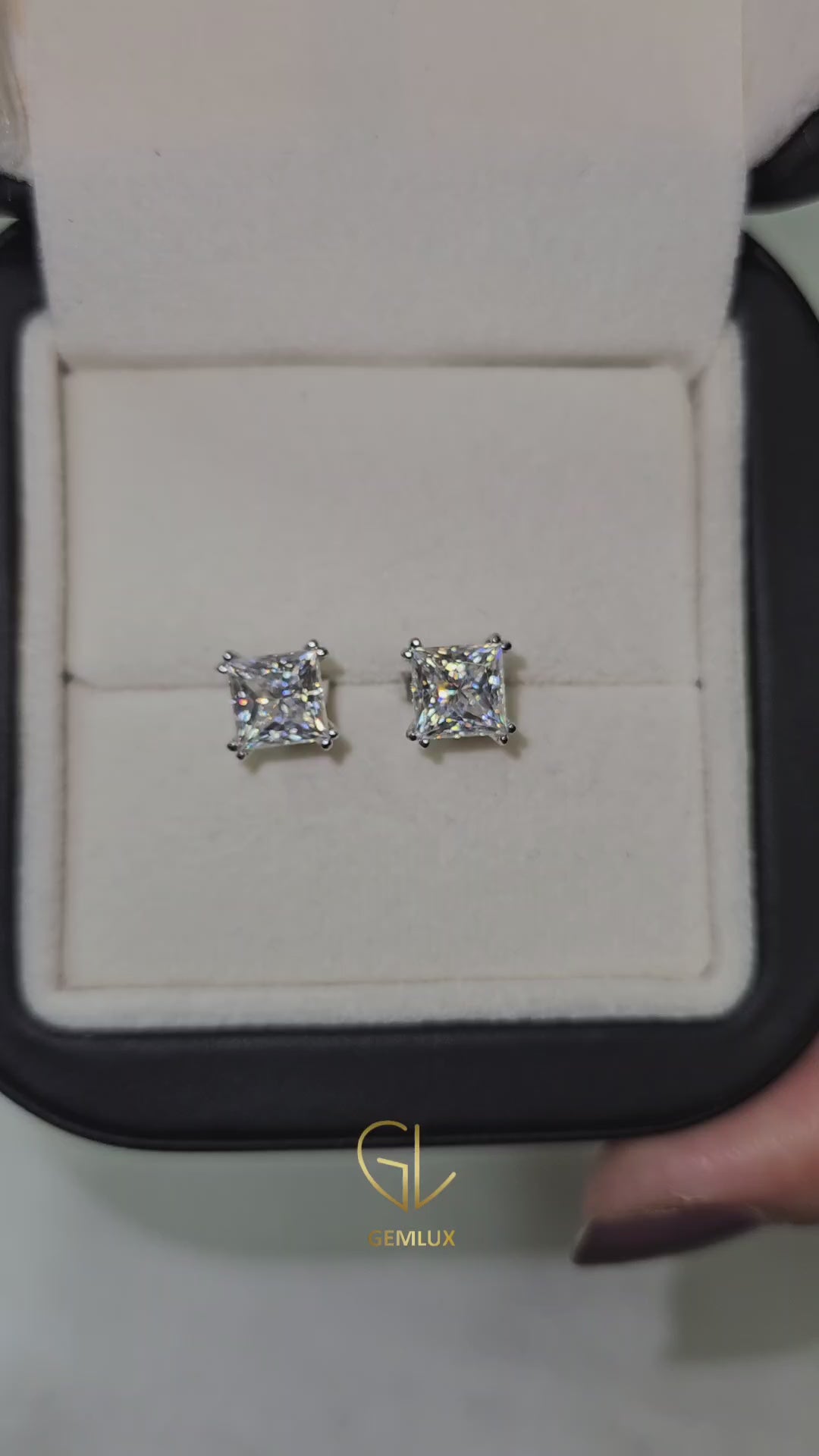 Double Prong Set Princess Sut Lab Grown Stud Earrings