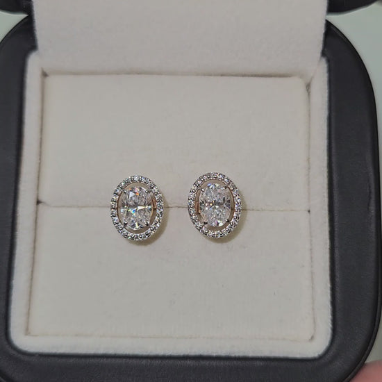 Lab Grown Oval Cut Halo Stud Earrings