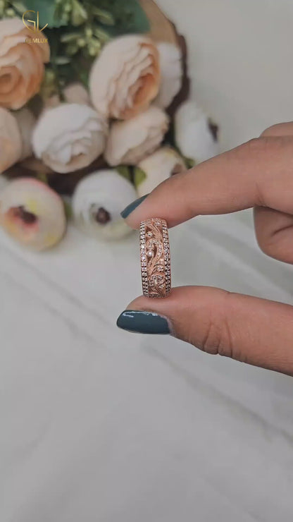 Vintage Inspired Filigree Moissanite Two Tone Wedding Band