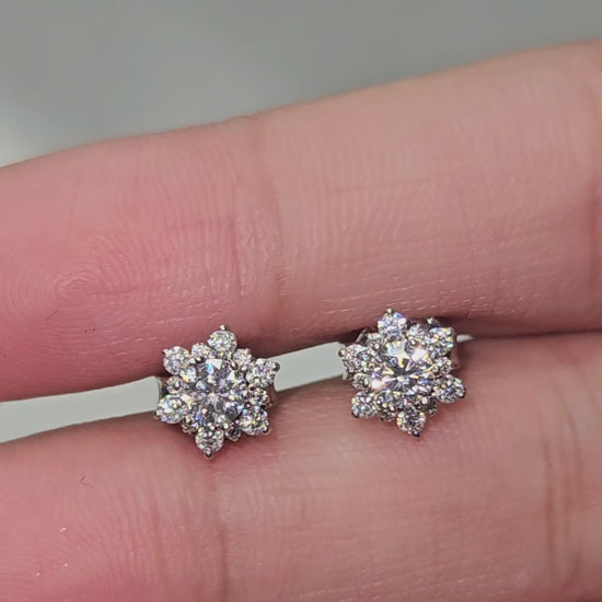 Floral Halo Round Moissanite Stud Earrings