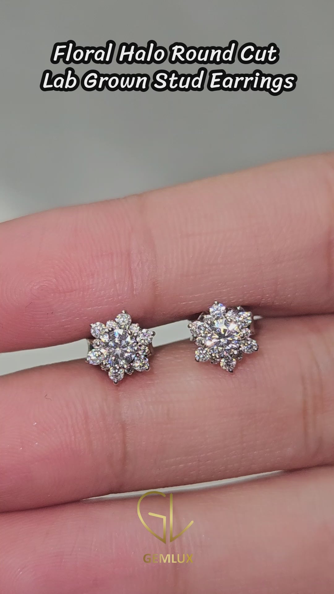 Floral Halo Round Moissanite Stud Earrings