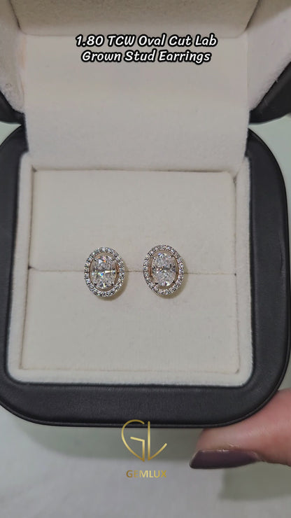 Oval Cut Moissanite Halo Stud Earrings