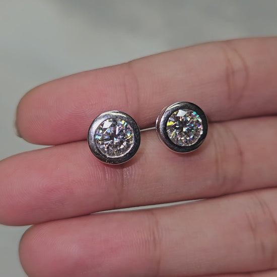 Lab Grown Round Cut Bezel Set Earrings