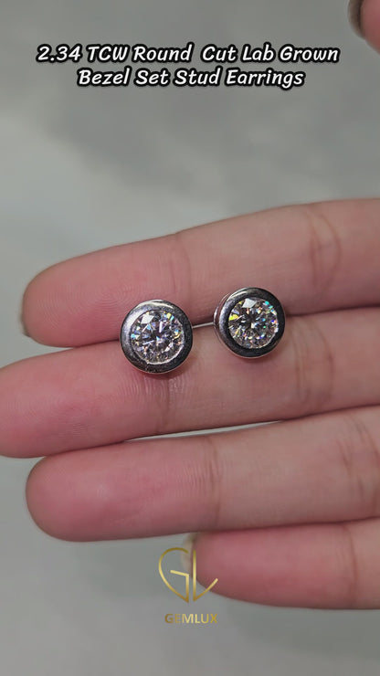 Lab Grown Round Cut Bezel Set Earrings