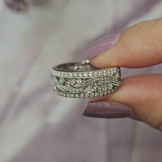Vintage Inspired Filigree Moissanite Two Tone Wedding Band