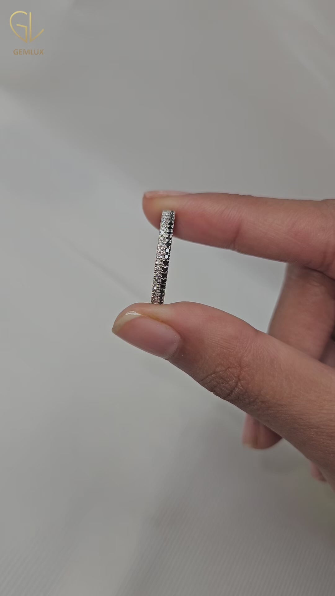 Black & White Round Moissanite Diamond Eternity Wedding Band