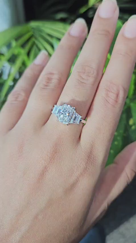 Certified Radiant Cut Three Stone Lab Grown Diamond Engagement Ring