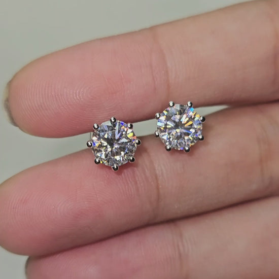 Round Cut Lab Grown Stud Earrings - Six Prong Set