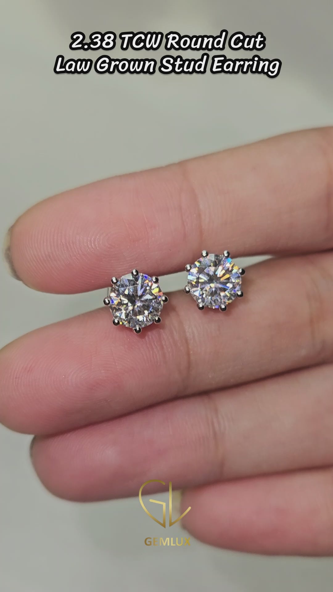 Round Cut Lab Grown Stud Earrings - Six Prong Set