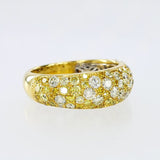 Certified Natural Yellow Canary & White Round Cut Scattered Diamond Wedding Band