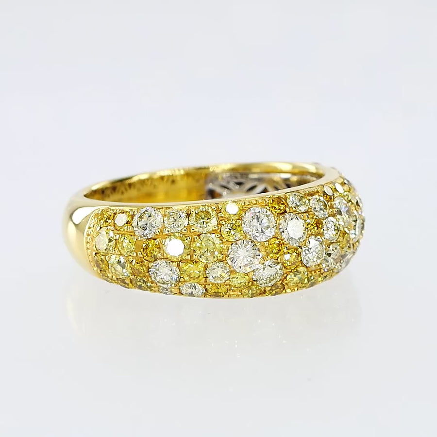Certified Natural Yellow Canary & White Round Cut Scattered Diamond Wedding Band