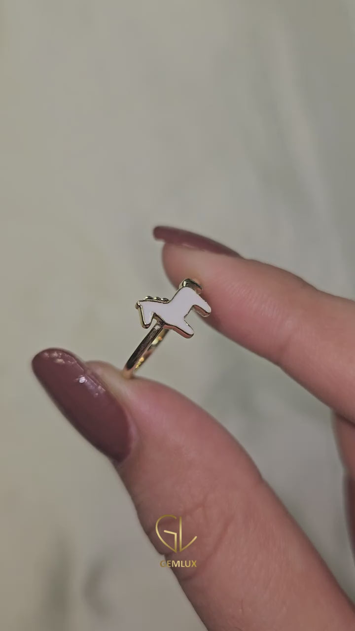 Enamel Horse Ring For Animal Lover - 14k Gold