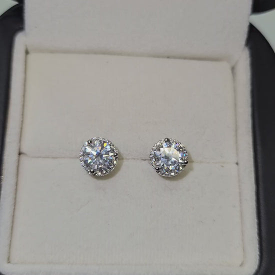 1 Ct Round Cut Lab Grown Diamond Halo Stud Earrings