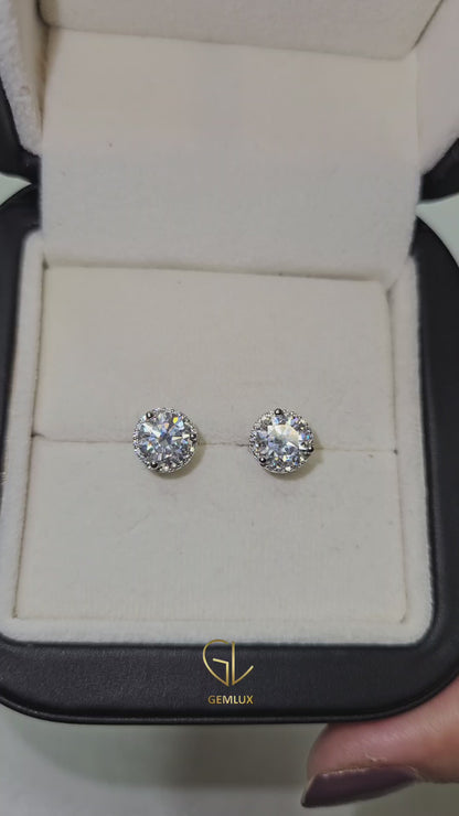 1 Ct Round Cut Lab Grown Diamond Halo Stud Earrings