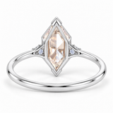 Marquise-cut lab-grown diamond engagement ring with two round side diamonds, V-shaped tip protection and a polished white-metal band
