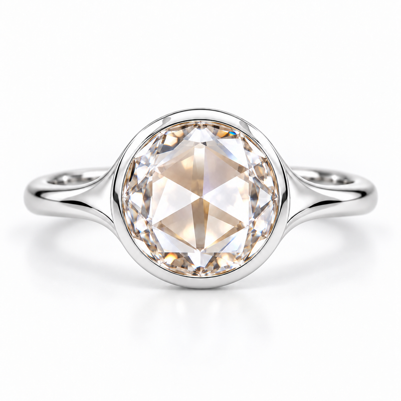 Round Rose-Cut Lab-Grown Diamond Bezel Solitaire Engagement Ring