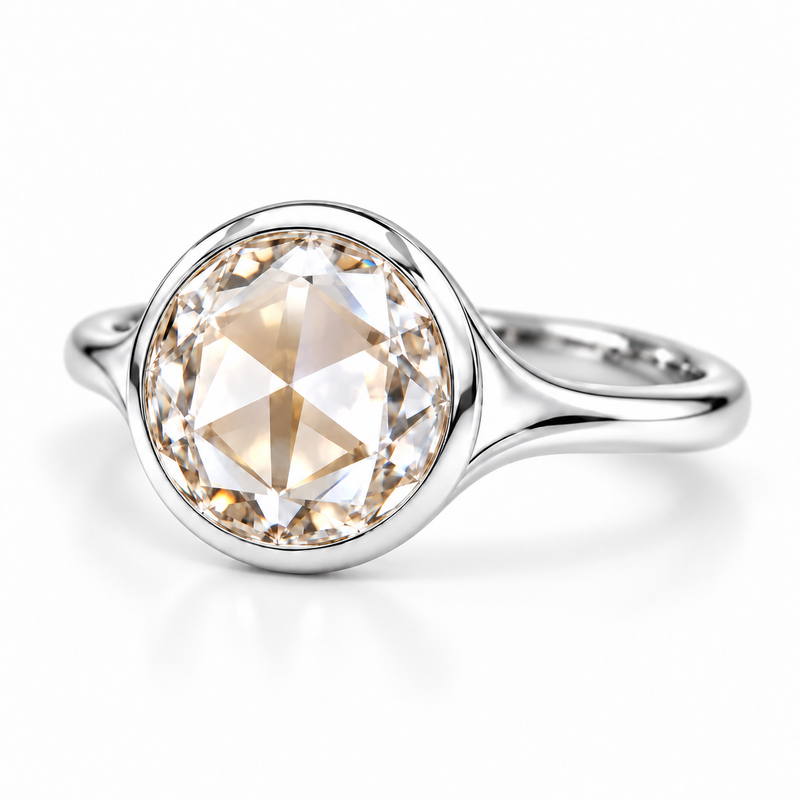 Round Rose-Cut Lab-Grown Diamond Bezel Solitaire Engagement Ring