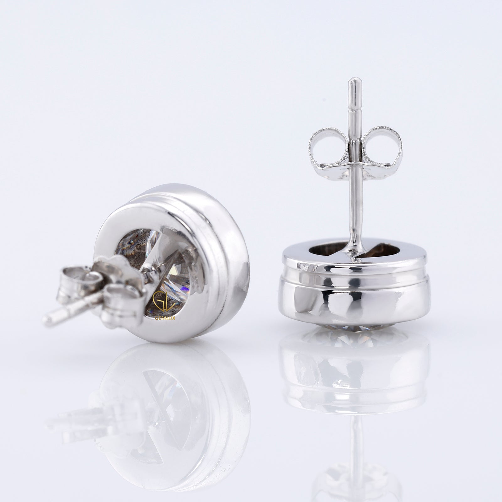 Bezel Set Round Cut Moissanite Stud Earrings