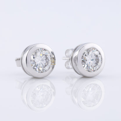 Bezel Set Round Cut Moissanite Stud Earrings