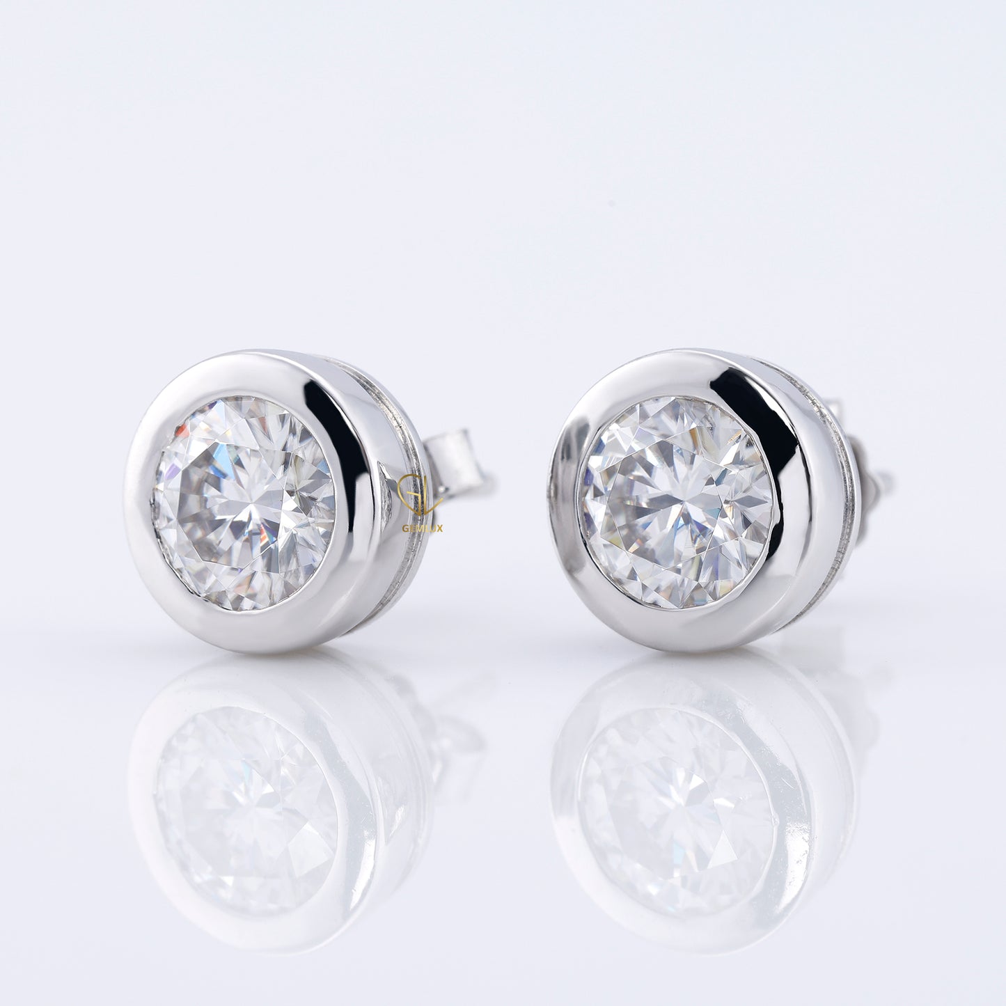 Bezel Set Round Cut Moissanite Stud Earrings