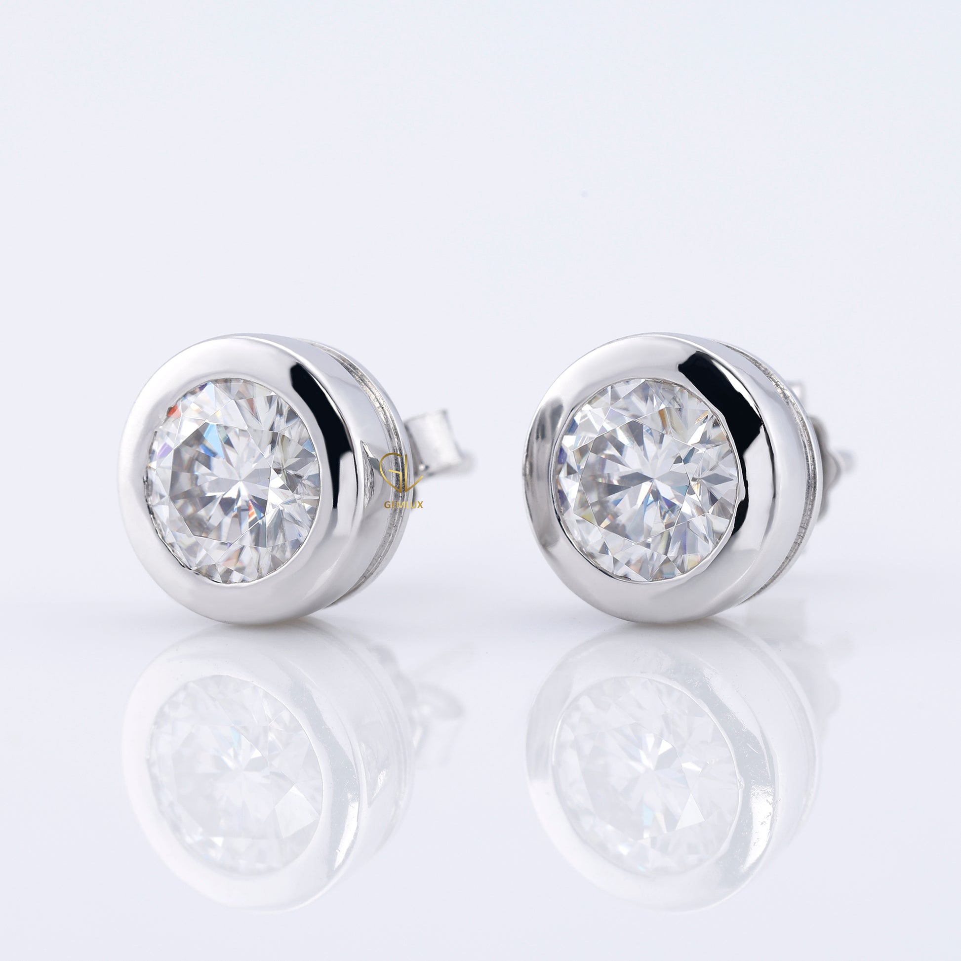 Bezel Set Round Cut Moissanite Stud Earrings