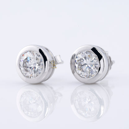 Lab Grown Round Cut Bezel Set Earrings