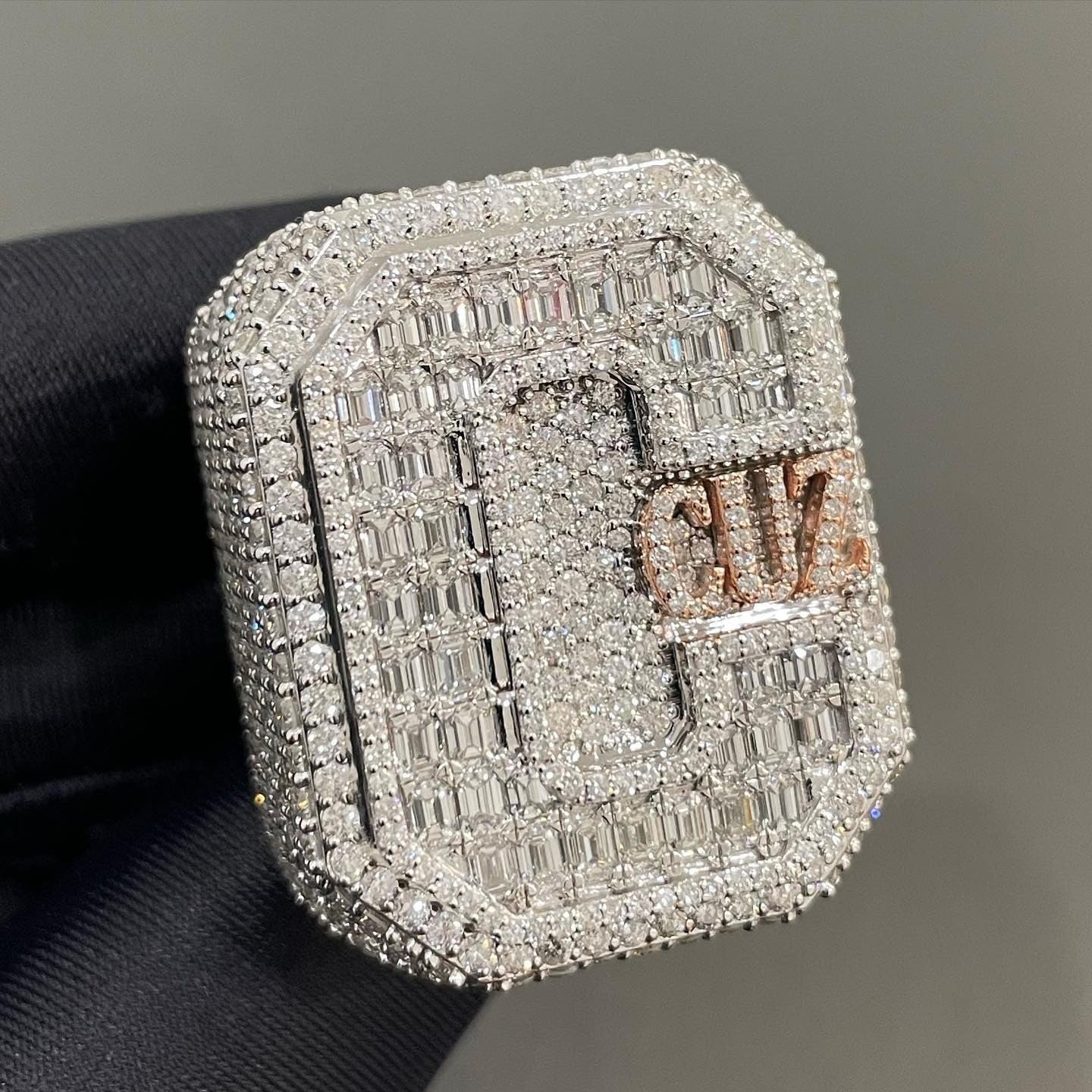 Custom alphabet letter ring, solid 925 sterling silver, Gemlux Hip-Hop Collection
