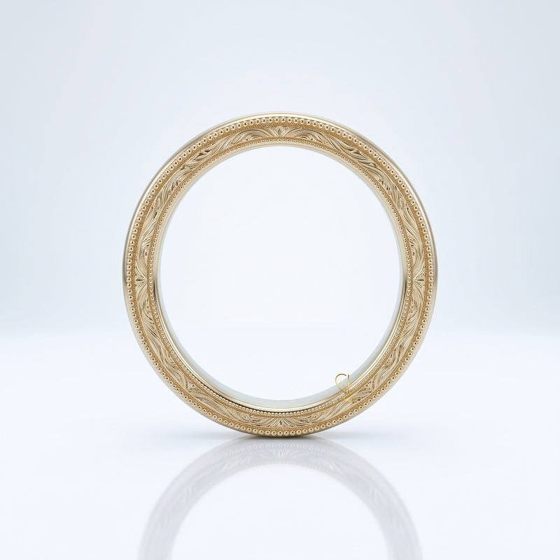 Vintage Engraved Milgrain Wedding Band in Solid Gold