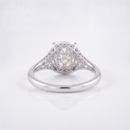 Vintage filigree oval cut lab-grown diamond solitaire ring, additional angle, Gemlux Engagement Collection
