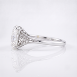Vintage filigree oval cut lab-grown diamond solitaire ring, side angle, Gemlux Engagement Collection