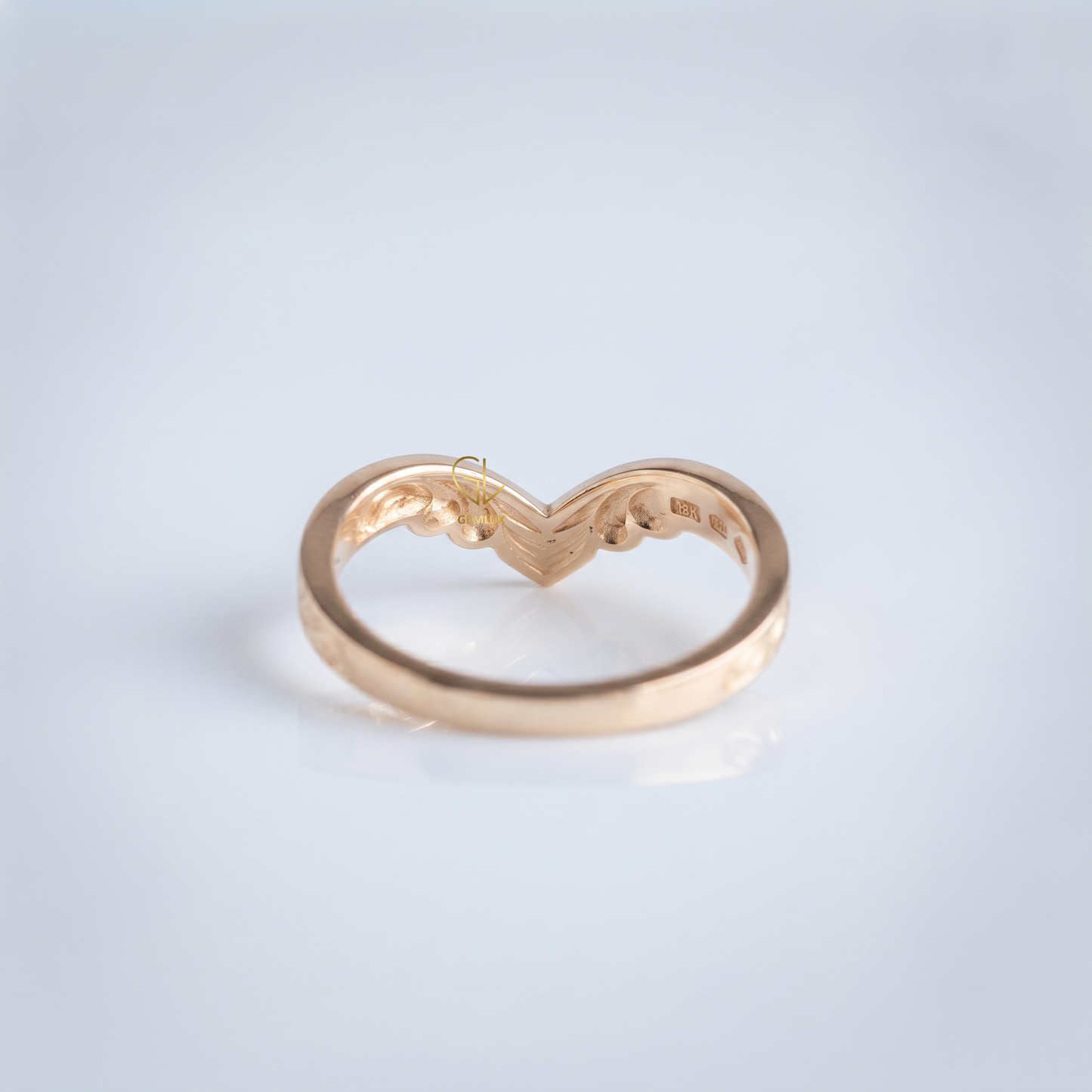 Wave feather contour wedding band, additional angle, Gemlux Wedding Collection