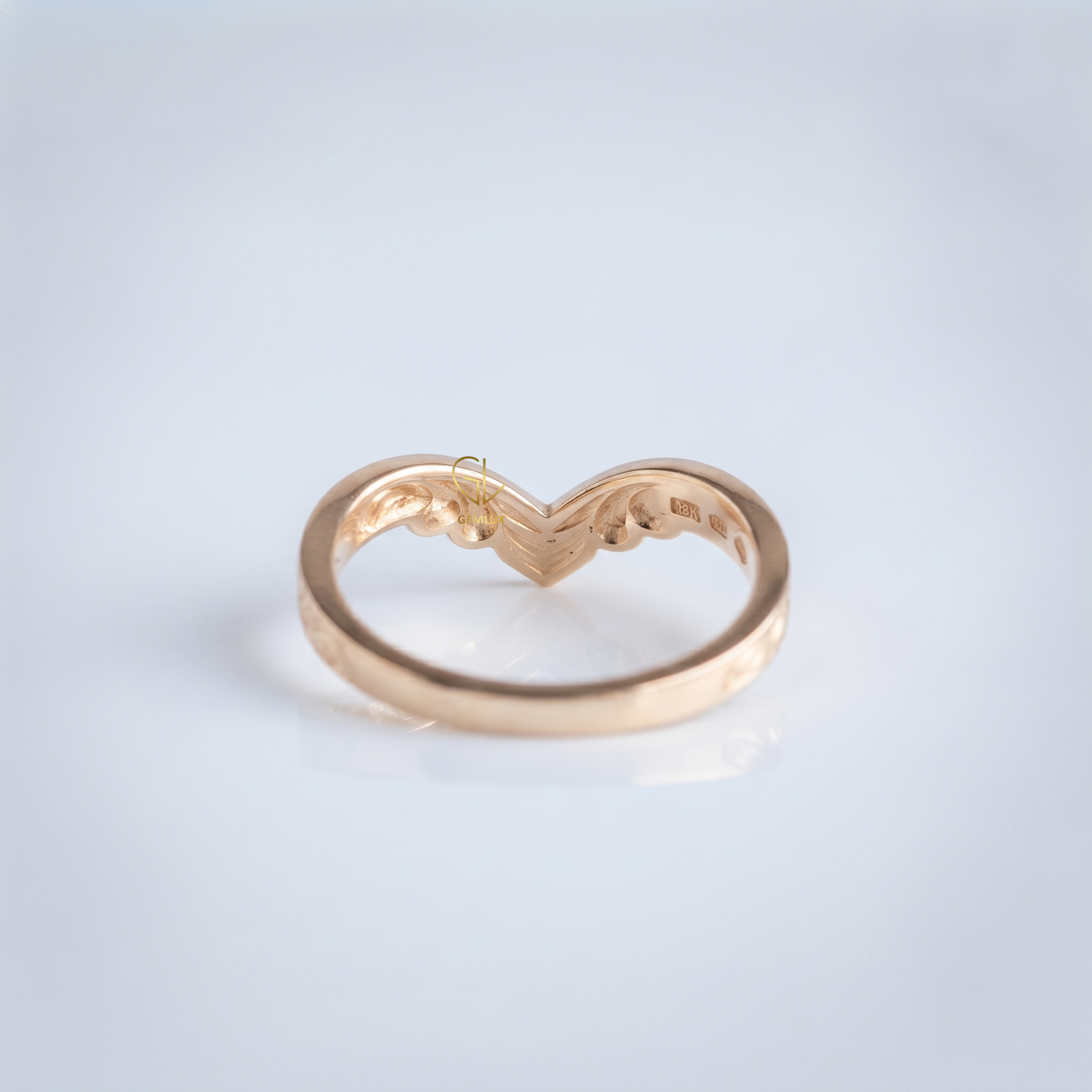 Wave feather contour wedding band, additional angle, Gemlux Wedding Collection